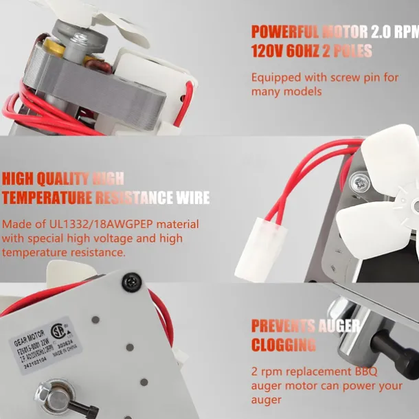 1.6/2.0 RPM Auger Motor Replacement Parts, Compatible with Traeger, Pit Boss, and Camp Chef, Wood Pellet Grill Smokers, Universal Barbecue Auger Motor Replacement 120V 60Hz 2 Pole