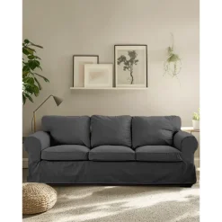 3 Seat Sofa Cover, 100 Cotton Couch Cover with 3 Cushion Cover and 3 Backrest Cover, Slipcover Washable Furniture Protector LITB PRIME cover Ektcover