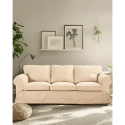 3 Seat Sofa Cover, 100 Cotton Couch Cover with 3 Cushion Cover and 3 Backrest Cover, Slipcover Washable Furniture Protector LITB PRIME cover Ektcover