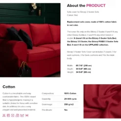 3 Seater Sofa Cover, Cotton Couch Cover with 3 Cushion Cover and 3 Backrest Cover For Ektorp Slipcover Washable Furniture Protector LITB PRIME cover Ektcover