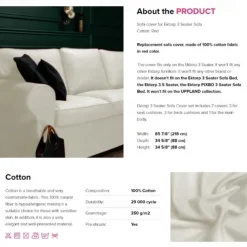 3 Seater Sofa Cover, Cotton Couch Cover with 3 Cushion Cover and 3 Backrest Cover For Ektorp Slipcover Washable Furniture Protector LITB PRIME cover Ektcover
