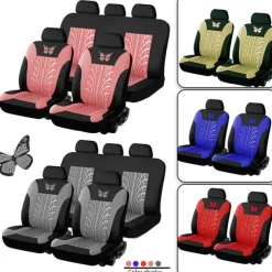 5 Seats Car Seat Cover Full Set Fully Surrounded Car Seat Cover Car Interior Washable Breathable Comfortable Butterfly Pattern Embroidery Car Seat Cover