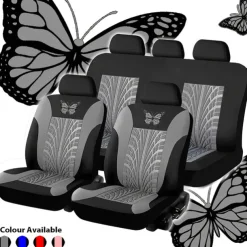 5 Seats Car Seat Cover Full Set Fully Surrounded Car Seat Cover Car Interior Washable Breathable Comfortable Butterfly Pattern Embroidery Car Seat Cover