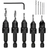 1 Set, Countersink Drill Bit Set, 6pcs Free Replaceable HSS Drill Bits For Wood Quick-Change Chamfered Adjustable Drilling Tool Kit On Pilot Counter Sink Holes For Woodworking