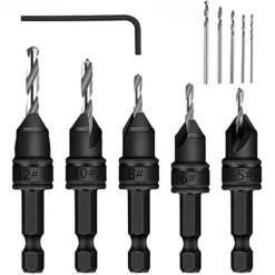 1 Set, Countersink Drill Bit Set, 6pcs Free Replaceable HSS Drill Bits For Wood Quick-Change Chamfered Adjustable Drilling Tool Kit On Pilot Counter Sink Holes For Woodworking