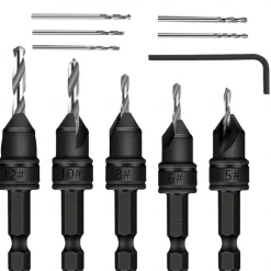 1 Set, Countersink Drill Bit Set, 6pcs Free Replaceable HSS Drill Bits For Wood Quick-Change Chamfered Adjustable Drilling Tool Kit On Pilot Counter Sink Holes For Woodworking