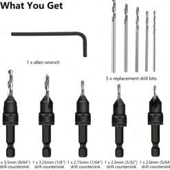 1 Set, Countersink Drill Bit Set, 6pcs Free Replaceable HSS Drill Bits For Wood Quick-Change Chamfered Adjustable Drilling Tool Kit On Pilot Counter Sink Holes For Woodworking