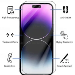 3 Sets Screen Protector + Camera Lens Protector For Apple iPhone 16 iPhone 15 14 Pro Max Tempered Glass Privacy Anti-Spy 9H Hardness Anti Bubbles Anti-Fingerprint Scratch Proof