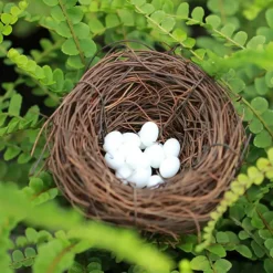 4 Sizes Artificial Rattan Bird Nest with Eggs Holder DIY Handmade Birdcage Easter Window Decor Birdhouse Eggs Storage Basket