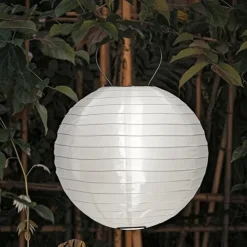 12" Solar Paper Lanterns Powered Lanterns Waterproof Outdoor Nylon Cloth Paper Lantern Lamps Garden Hanging