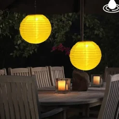12" Solar Powered Lanterns Waterproof Outdoor Nylon Cloth Paper Lantern Lamps Garden Hanging Paper Lanterns
