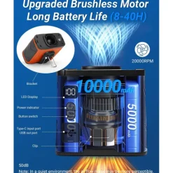 100 Speeds Portable Waist Fan Rechargeable Personal Body Fan, 10000mAh 40H Cooling 20000RPM Flashlight for Outdoor Jobsite Camping Travel Power Bank