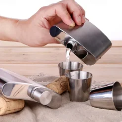 4 Stainless Steel Shot Cups Drinking Vessel with Black Leather Carrying Case (30ml) Outdoor Camping Travel Unbreakable Metal Shooters for Whiskey Tequila Liquor Great Barware Gift