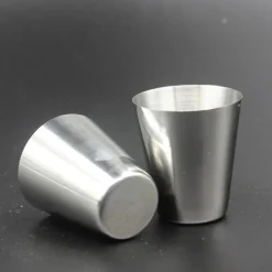 4 Stainless Steel Shot Cups Drinking Vessel with Black Leather Carrying Case (30ml) Outdoor Camping Travel Unbreakable Metal Shooters for Whiskey Tequila Liquor Great Barware Gift