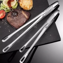 304 Stainless Steel Yakitori Grill Tongs - Japanese BBQ Rotating Lock Clip for Charcoal, Campfire & Teppanyaki | Non-Slip Teeth + Heat-Resistant Silicone Grip