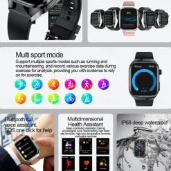 696 TK16 Smart Watch 2.4 inch Smartwatch Fitness Running Watch Bluetooth Pedometer Call Reminder Sleep Tracker Compatible with Android iOS Men Hands-Free Calls Message Reminder IP 67 52mm Watch Case