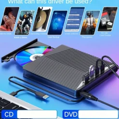 4 USB With LED Lights External CD/DVD Players For Personal Computers CD/DVD Players. Type-C Multi-function Extender Card Reader For Windows/Liunx/Mac Os/for Mac Book/Note Book/for I Mac/Mac OS/SE/ME