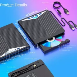 4 USB With LED Lights External CD/DVD Players For Personal Computers CD/DVD Players. Type-C Multi-function Extender Card Reader For Windows/Liunx/Mac Os/for Mac Book/Note Book/for I Mac/Mac OS/SE/ME