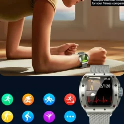 696 V68 Smart Watch 1.76 inch Smartwatch Fitness Running Watch Bluetooth Pedometer Call Reminder Sleep Tracker Compatible with Android iOS Men Hands-Free Calls Message Reminder IPX-0 44mm Watch Case