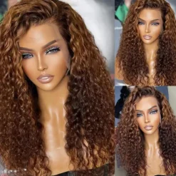100% Virgin Hair Brazilian Lace Front Wig Pre-Plucked Brown Colored Curly Lace Front Human Hair Wig with Baby Hair For Women