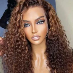 100% Virgin Hair Brazilian Lace Front Wig Pre-Plucked Brown Colored Curly Lace Front Human Hair Wig with Baby Hair For Women