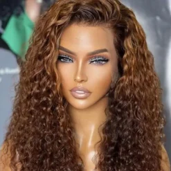 100% Virgin Hair Brazilian Lace Front Wig Pre-Plucked Brown Colored Curly Lace Front Human Hair Wig with Baby Hair For Women