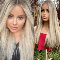 100% Virgin Remy Human Hair Ash Blonde Wig Ombre Highlighted Glueless 5x5 Closure Wigs Bone Straight 13x4 Lace Front Wig with Baby Hair Pre-Plucked For Women