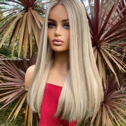 100% Virgin Remy Human Hair Ash Blonde Wig Ombre Highlighted Glueless 5x5 Closure Wigs Bone Straight 13x4 Lace Front Wig with Baby Hair Pre-Plucked For Women