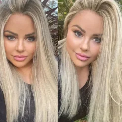 100% Virgin Remy Human Hair Ash Blonde Wig Ombre Highlighted Glueless 5x5 Closure Wigs Bone Straight 13x4 Lace Front Wig with Baby Hair Pre-Plucked For Women