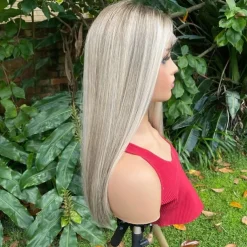 100% Virgin Remy Human Hair Ash Blonde Wig Ombre Highlighted Glueless 5x5 Closure Wigs Bone Straight 13x4 Lace Front Wig with Baby Hair Pre-Plucked For Women