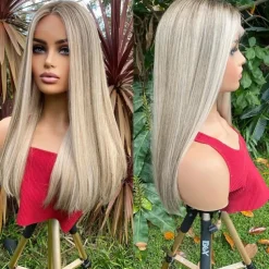 100% Virgin Remy Human Hair Ash Blonde Wig Ombre Highlighted Glueless 5x5 Closure Wigs Bone Straight 13x4 Lace Front Wig with Baby Hair Pre-Plucked For Women