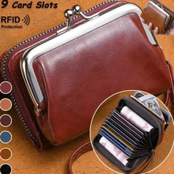 2023 Women New Retro Genuine Leather Rivet Short Wallet Zipper Coin Card Holder Female Coin Clutch Wallets Purse Money Bag