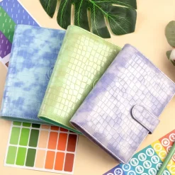 A6 Crocodile Budget Binder Cover PU Leather Notebook Binder with Hidden Snap Buckle Small 6 Ring Refillable Journal Binder