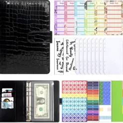 A6 Crocodile Budget Binder Cover PU Leather Notebook Binder with Hidden Snap Buckle Small 6 Ring Refillable Journal Binder