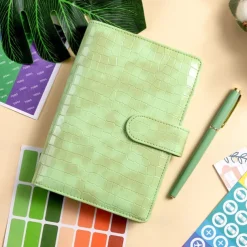 A6 Crocodile Budget Binder Cover PU Leather Notebook Binder with Hidden Snap Buckle Small 6 Ring Refillable Journal Binder
