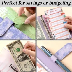 A6 Crocodile Budget Binder Cover PU Leather Notebook Binder with Hidden Snap Buckle Small 6 Ring Refillable Journal Binder