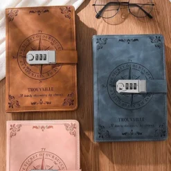 A5 Leather Notebook with Lock, Password Diary Journal for College Students, Retro Handcrafted Thickened Paper, Back to School Gift, Stationery