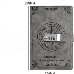 A5 Leather Notebook with Lock, Password Diary Journal for College Students, Retro Handcrafted Thickened Paper, Back to School Gift, Stationery