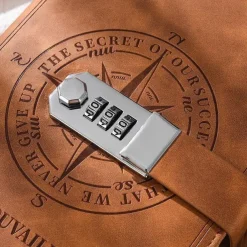 A5 Leather Notebook with Lock, Password Diary Journal for College Students, Retro Handcrafted Thickened Paper, Back to School Gift, Stationery