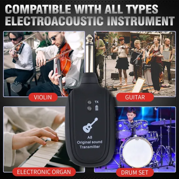 A8 UHF Wireless System Guitar Pickup Audio Transmitter Receiver for Electric Guitar Bass Violin Parts