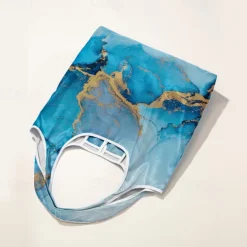 Abstract Blue and Gold Marble Tote Bag for Women – Reusable Eco-Friendly Shopping Bag with Artistic Design, Perfect for Daily Use and Travel