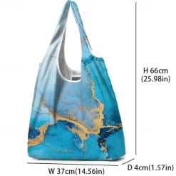 Abstract Blue and Gold Marble Tote Bag for Women – Reusable Eco-Friendly Shopping Bag with Artistic Design, Perfect for Daily Use and Travel