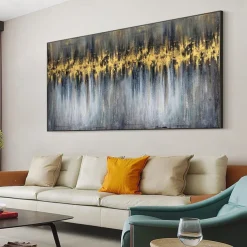 Abstract Gold Foil Oil Painting On Canvas Large hand painted Wall Art Gold foil Painting Minimalist Custom Painting Modern artwork for Living Room Decor