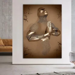 Abstract People Wall Art Canvas Love Couples Prints Painting Artwork Picture Kissing Hug Love Bronze Glitter Home Decoration Décor Rolled Canvas No Frame Unframed Unstretched