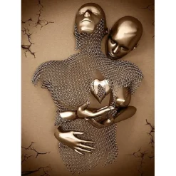 Abstract People Wall Art Canvas Love Couples Prints Painting Artwork Picture Kissing Hug Love Bronze Glitter Home Decoration Décor Rolled Canvas No Frame Unframed Unstretched