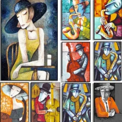 Abstract Picasso Man Playing Musical Instrument Poster Grace Woman Oil Painting on Canvas Nordic Jazz Violin Prints Home Decor