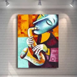 Abstract Picasso Man Playing Musical Instrument Poster Grace Woman Oil Painting on Canvas Nordic Jazz Violin Prints Home Decor