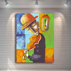 Abstract Picasso Man Playing Musical Instrument Poster Grace Woman Oil Painting on Canvas Nordic Jazz Violin Prints Home Decor