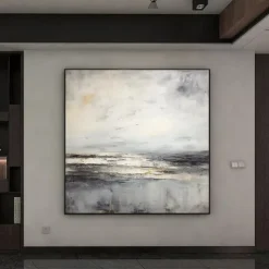 Abstract Skyline Painting hand painted Extra large wall art pain ting handmade gray landscape painting on canvas large wall art gold abstract mordern painting for Bedroom Living room painting