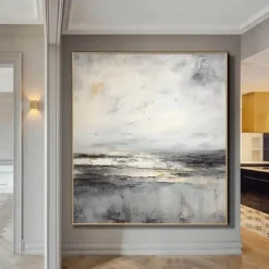 Abstract Skyline Painting hand painted Extra large wall art pain ting handmade gray landscape painting on canvas large wall art gold abstract mordern painting for Bedroom Living room painting